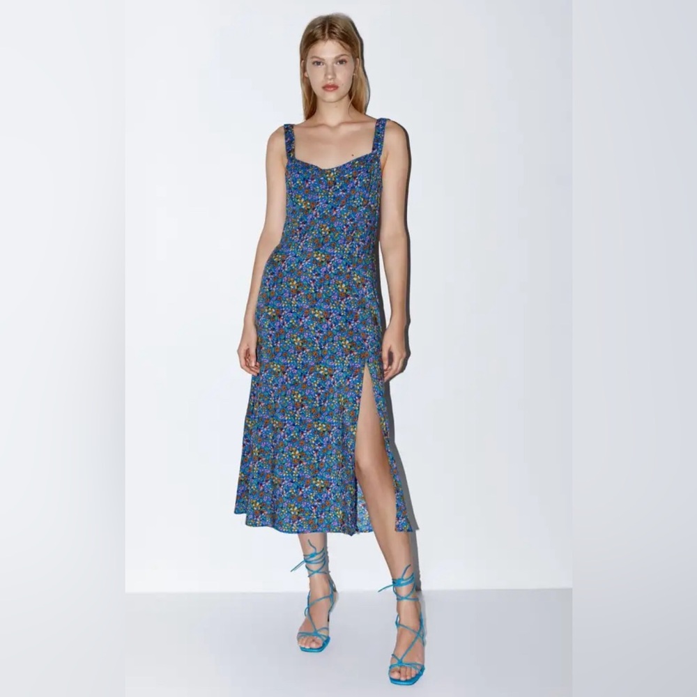 Zara floral midi dress with slip